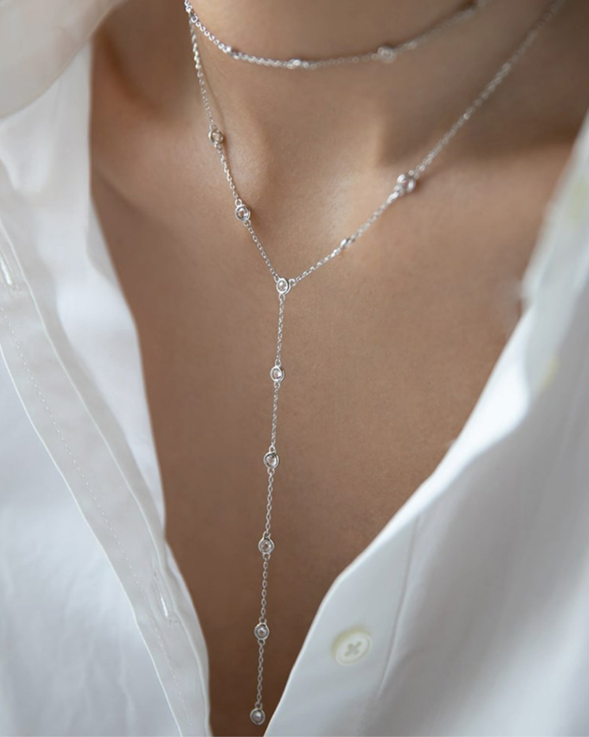 Round Zircon Cascade Necklace