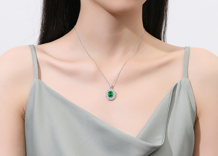 Oval Blue Halo Necklace