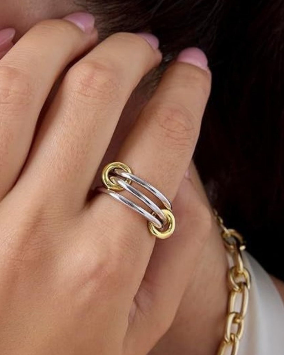 Two-Color 3 Band Interlocking Ring
