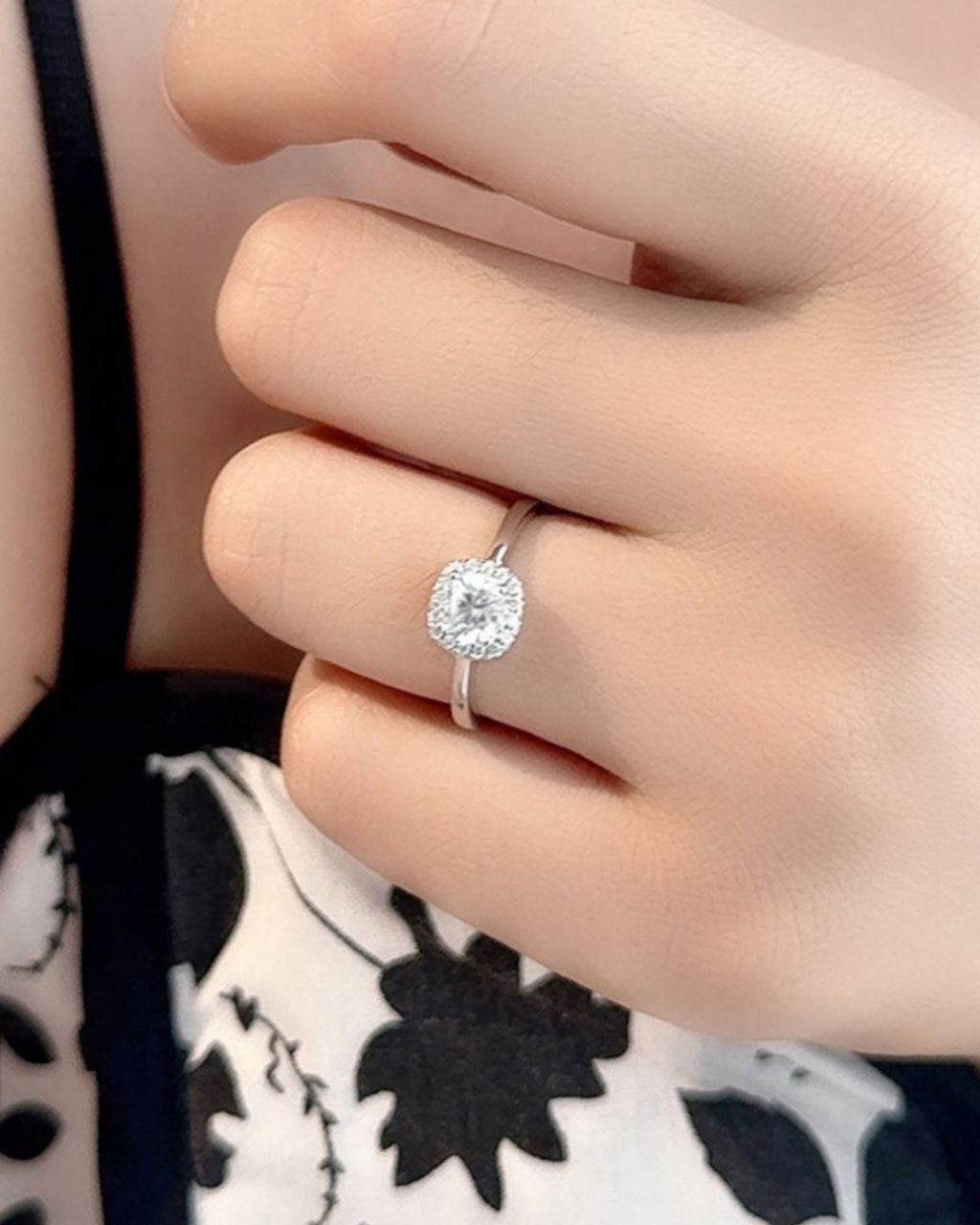 0.5 Ct Moissanite Square Halo Ring