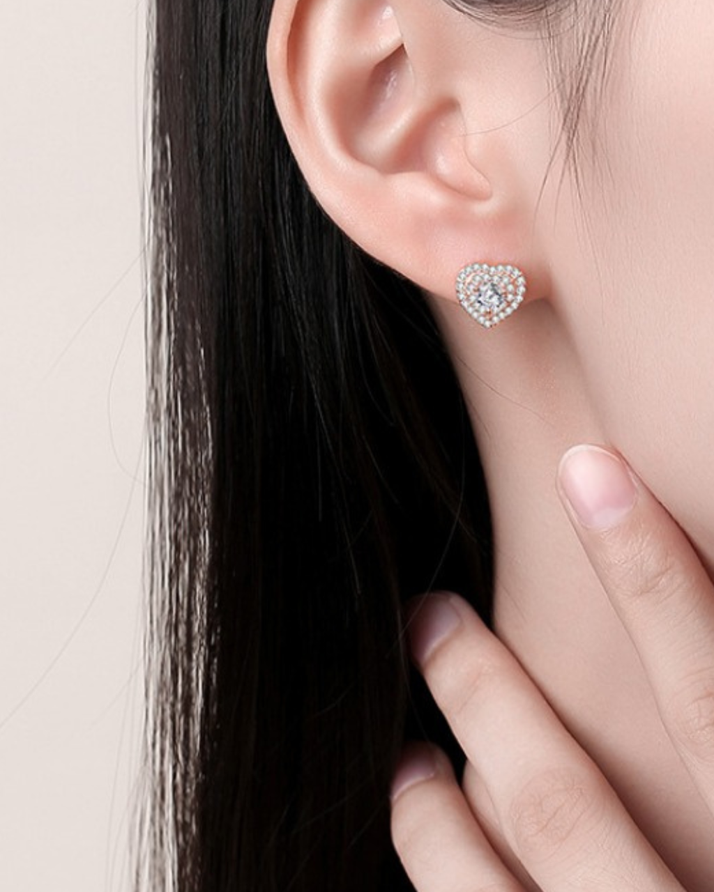 Double Halo Heart Stud Earring