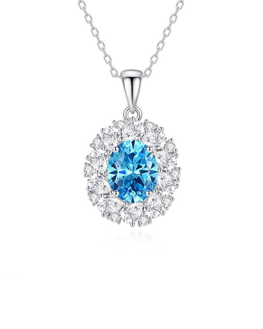Oval Blue Halo Necklace