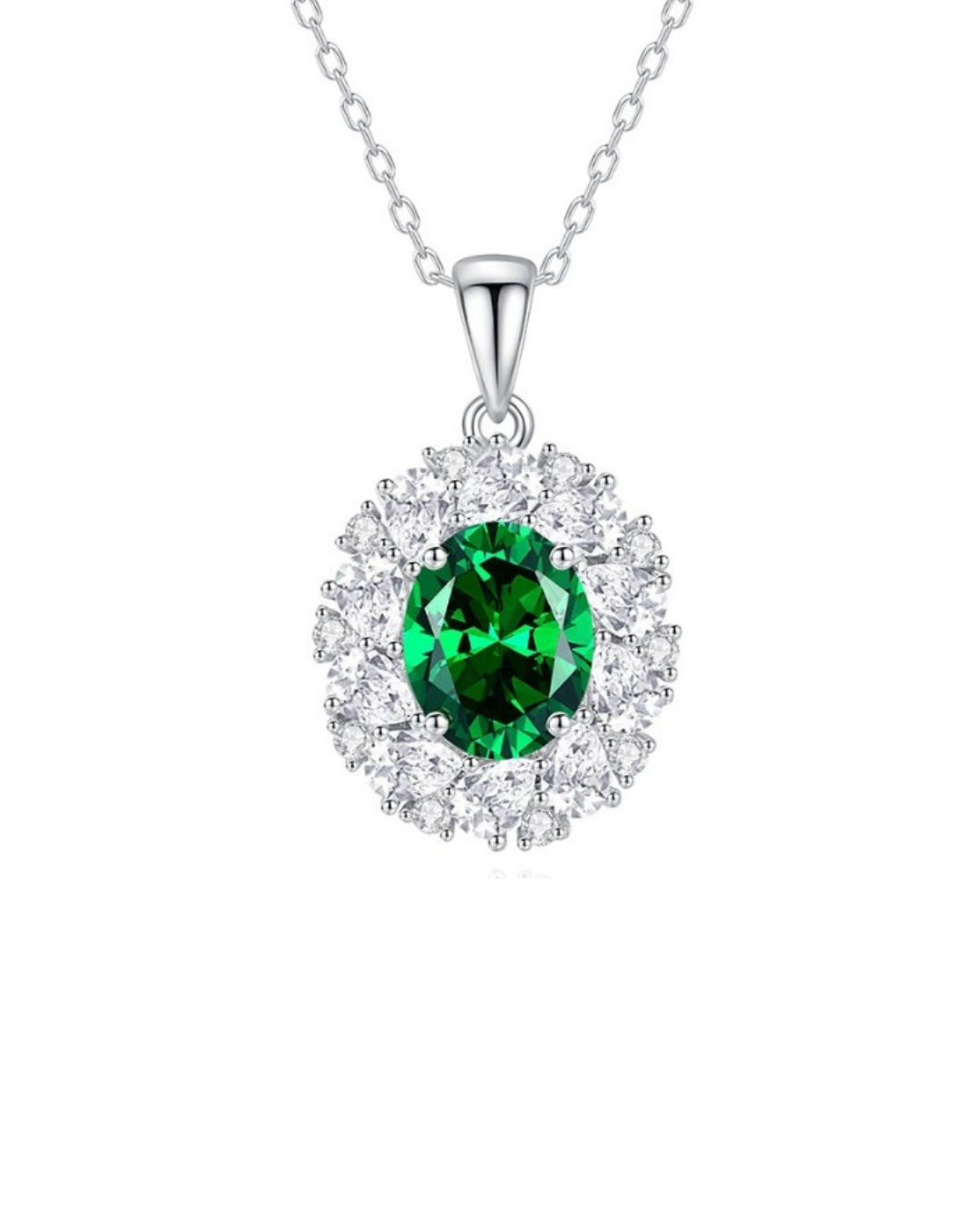 Oval Green Halo Necklace