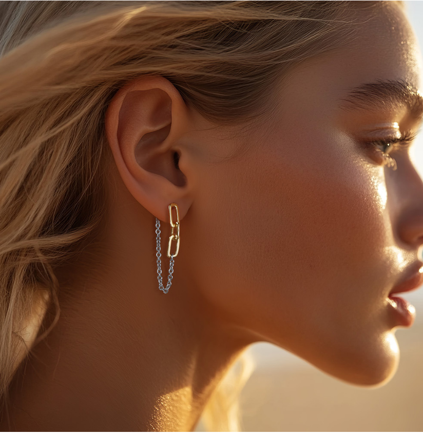 Two-Tone Link and Chain Drop Stud